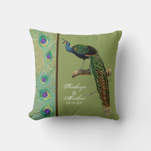 Vintage Peacock, Feathers n Etchings Decorative Cushion