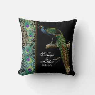 Vintage Peacock, Feathers n Etchings Decorative Cushion