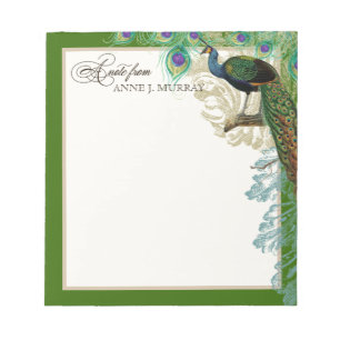 Vintage Peacock, Feathers n Etchings Swirl Antique Notepad