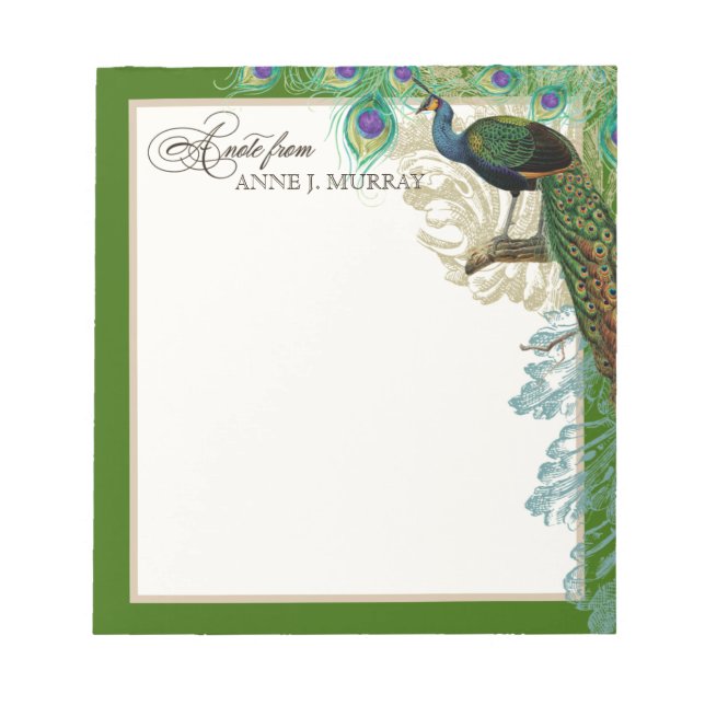 Vintage Peacock, Feathers n Etchings Swirl Antique Notepad (Front)
