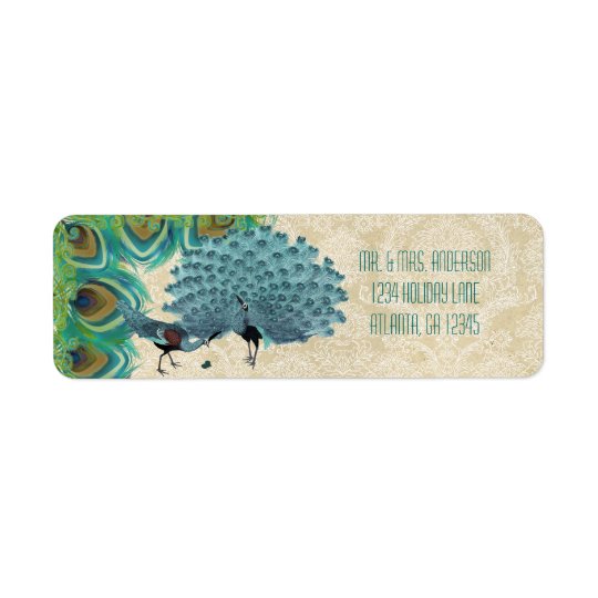 Vintage Peacock Feathers Wedding Lable Return Address Label