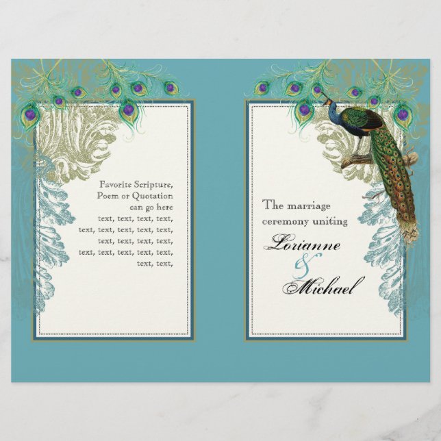 Vintage Peacock, Feathers - Wedding Program (Front)
