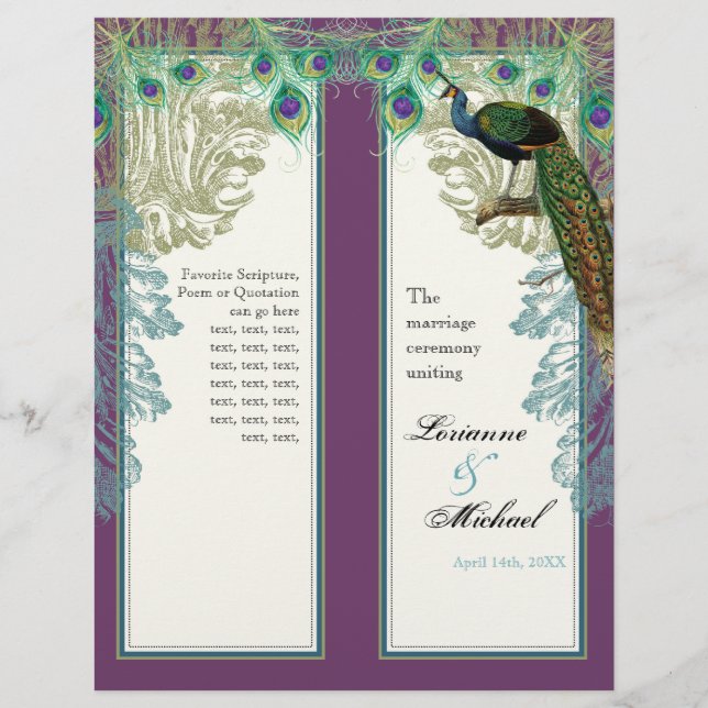 Vintage Peacock, Feathers - Wedding Program (Front)