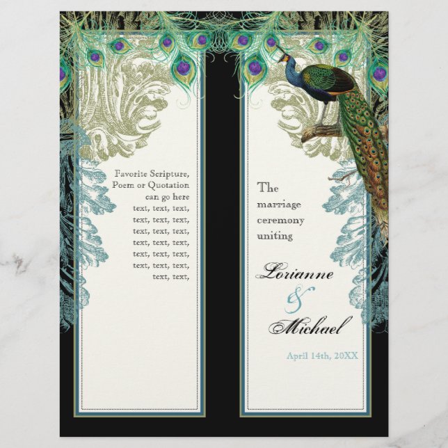 Vintage Peacock, Feathers - Wedding Program (Front)