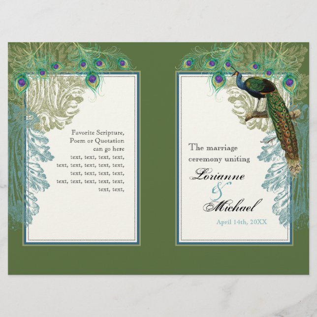 Vintage Peacock, Feathers - Wedding Program (Front)