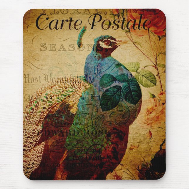Vintage Peacock Floral Mouse Mat (Front)