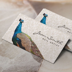 Vintage Peacock Floral Nail Art Business Card