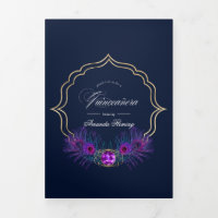 Vintage Peacock Floral Quinceañera Photo Tri-Fold