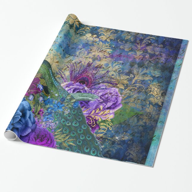 Vintage Peacock for all occasions Wrapping Paper (Unrolled)
