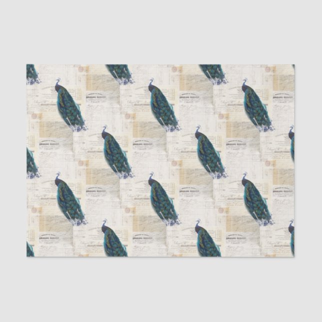 Vintage Peacock French Ephemera Tissue Paper (Front)