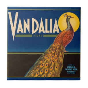 Vintage Peacock Fruit Crate Label Tile