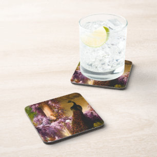 Vintage Peacock Garden Artwork Romantic Wisteria Coaster