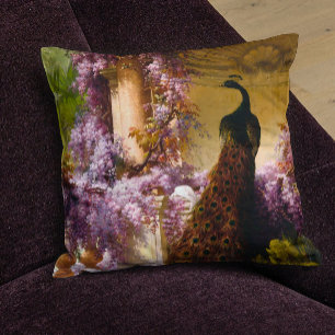 Vintage Peacock Garden Artwork   Romantic Wisteria Cushion