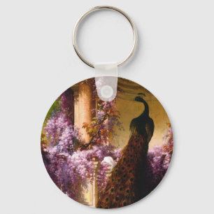 Vintage Peacock Garden Artwork Romantic Wisteria Key Ring