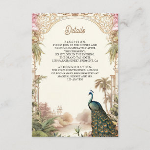 Vintage Peacock Garden Indian Wedding Details Enclosure Card
