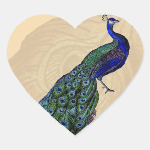 Vintage Peacock Heart Stickers