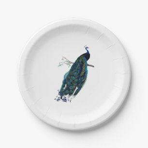 VIntage Peacock Illustration Paper Plate
