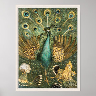 Vintage Peacock Illustration Poster