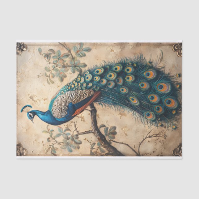 Vintage Peacock Indian Painting Decoupage Tissue Paper (Front)