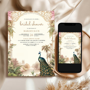 Vintage Peacock Indian Wedding Bridal Shower Invitation