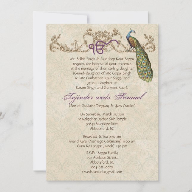 Vintage Peacock Invitation (Front)