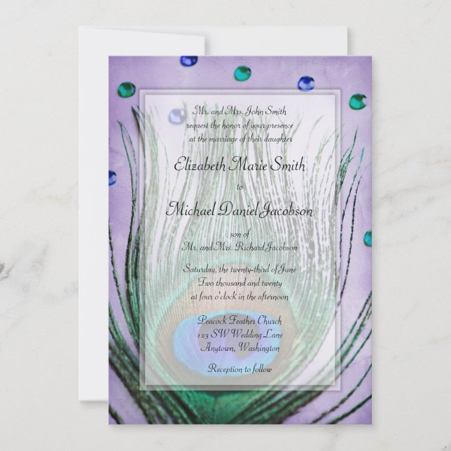 Vintage Peacock Jewels Purple Wedding Invitation (Front)