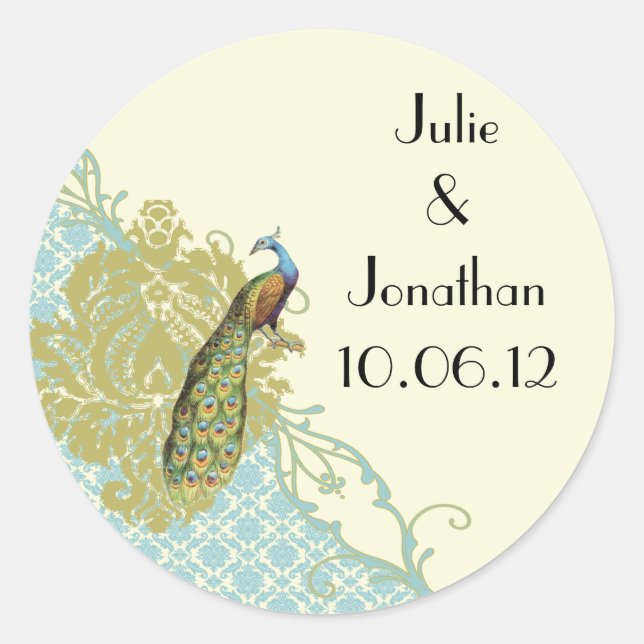 Vintage Peacock Lagoon Damask Sticker (Front)