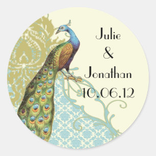 Vintage Peacock Lagoon Damask Sticker