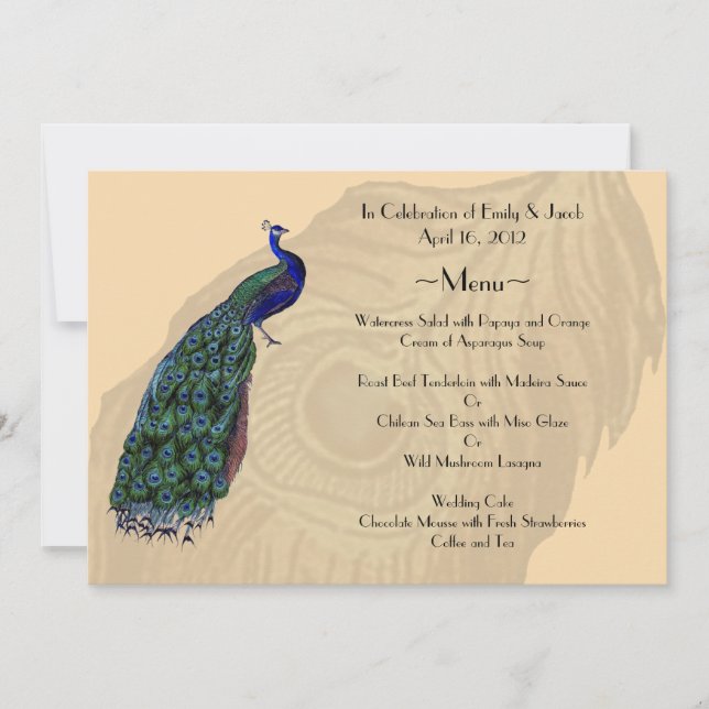 Vintage Peacock Menu Cards (Front)
