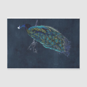 Vintage Peacock Midnight Blue Decoupage Tissue Paper