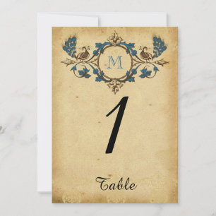 Vintage Peacock Monogram Wedding Table Number