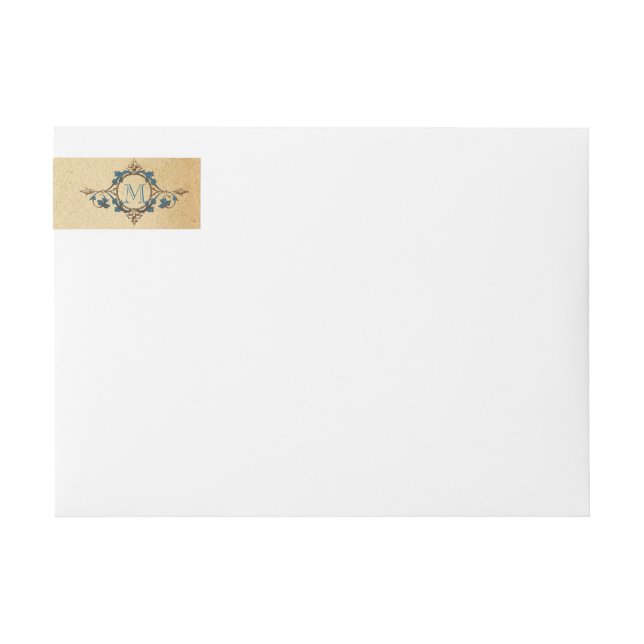 Vintage Peacock Monogram Wedding Wrap Around Label (Front)