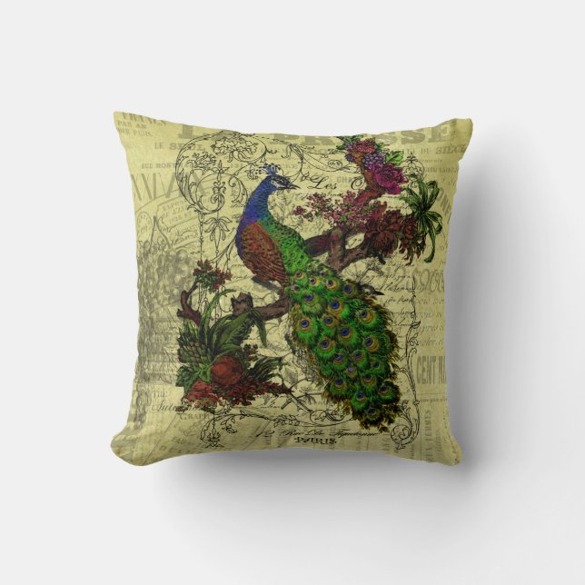 Vintage Peacock on Branch Apparel and Gifts Cushion (Front)