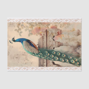 Vintage Peacock on Carved Stone Perch Collage Tissue Paper