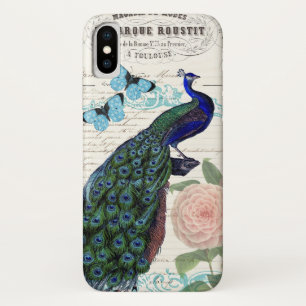 Vintage Peacock on French Ephemera Collage iPhone X Case