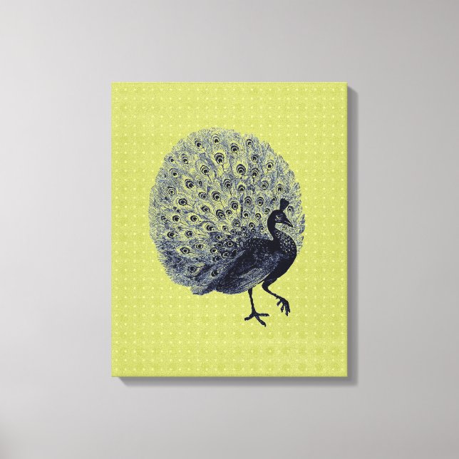 Vintage Peacock on Green - Wrapped Canvas (Front)