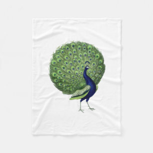 Vintage Peacock Open Fan Fleece Blanket