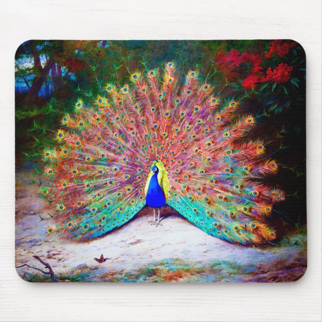Vintage Peacock Painting Mouse Mat (Front)
