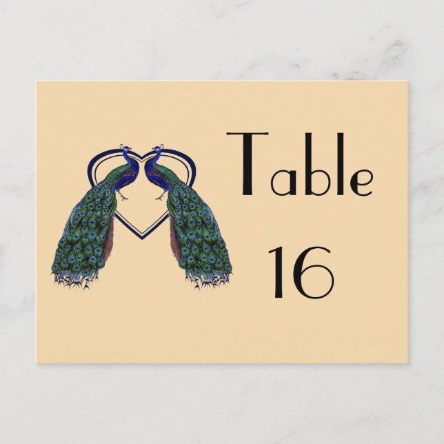 Vintage Peacock Pair Table Number Cards (Front)