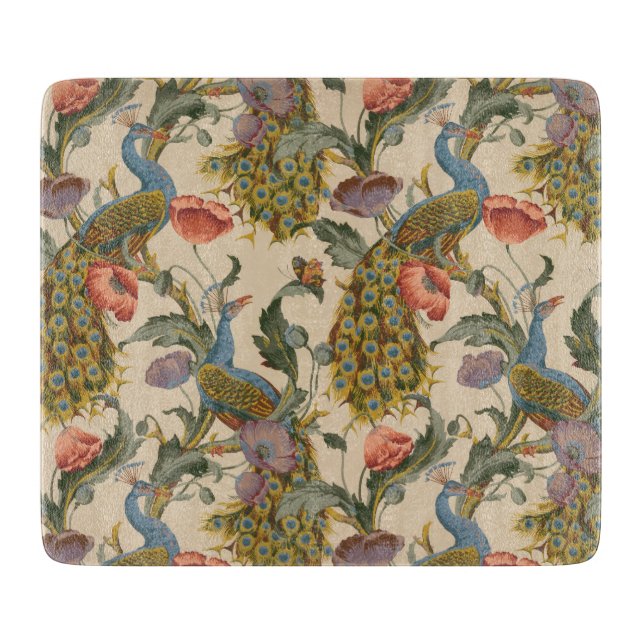 Vintage Peacock Pattern Colourful Art Cutting Board (Front)