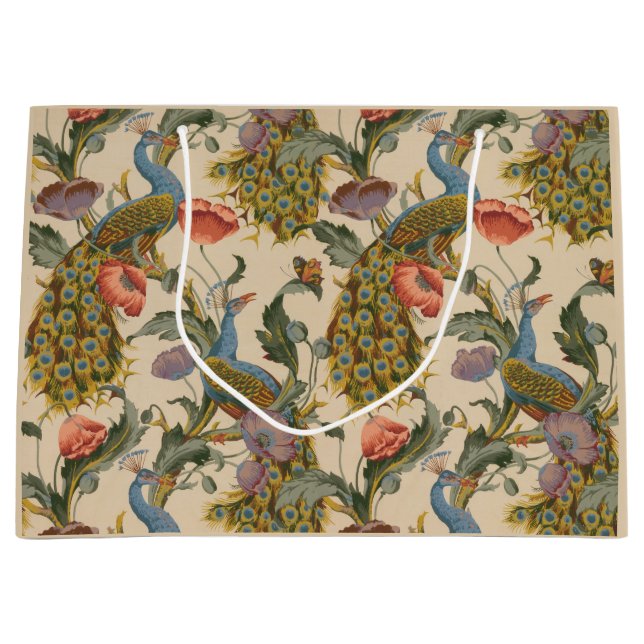 Vintage Peacock Pattern Colourful Art Large Gift Bag (Front)