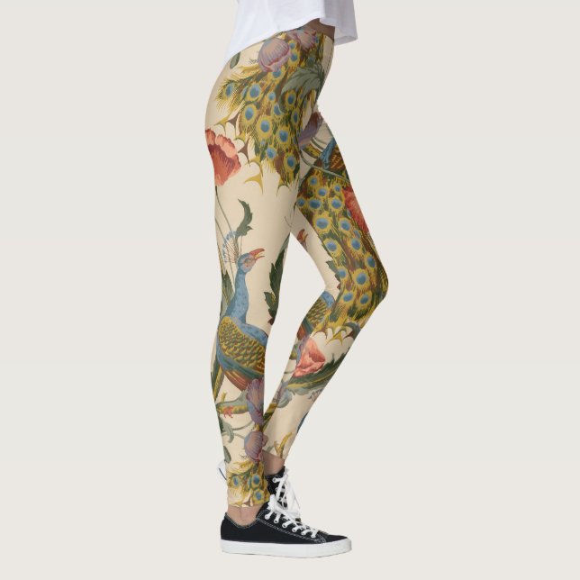 Vintage Peacock Pattern Colourful Art Leggings (Right)