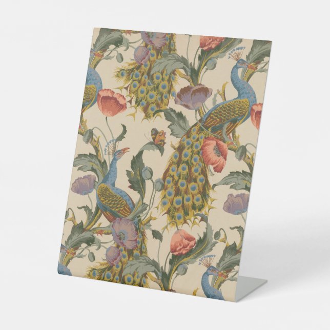 Vintage Peacock Pattern Colourful Art Pedestal Sign (Front)