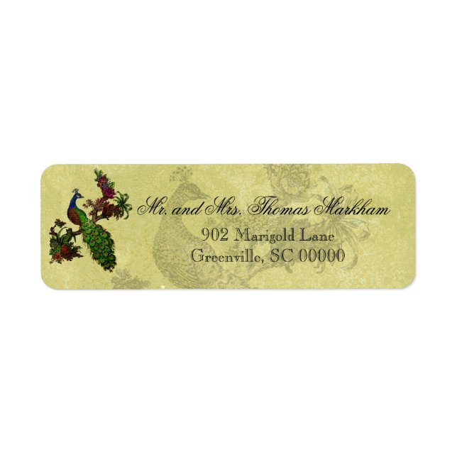 Vintage Peacock Personalised Address Labels (Front)