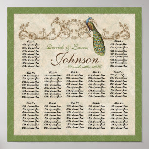 Vintage Peacock Reception Table Seating Chart