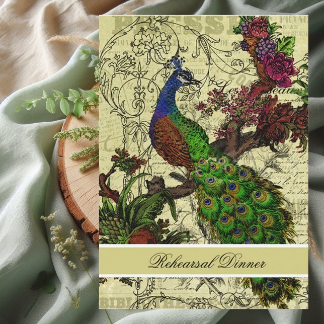Vintage Peacock Rehearsal Dinner Invitation (Creator Uploaded)