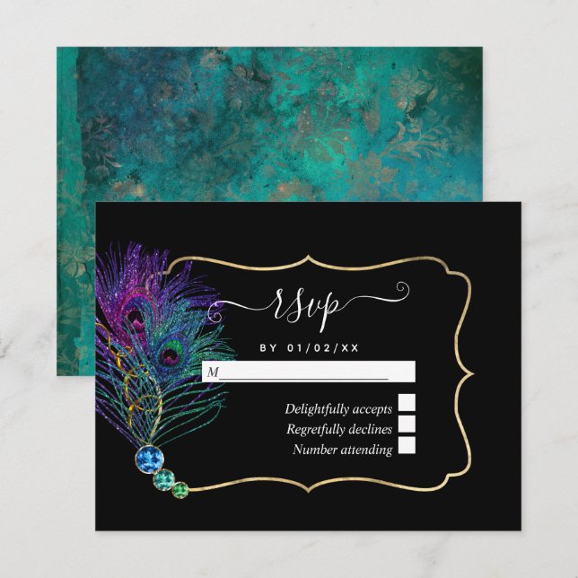 Vintage Peacock RSVP Card (Front/Back)