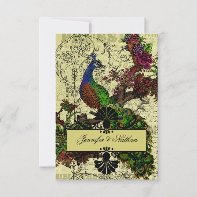 Vintage Peacock RSVP Card (Front)