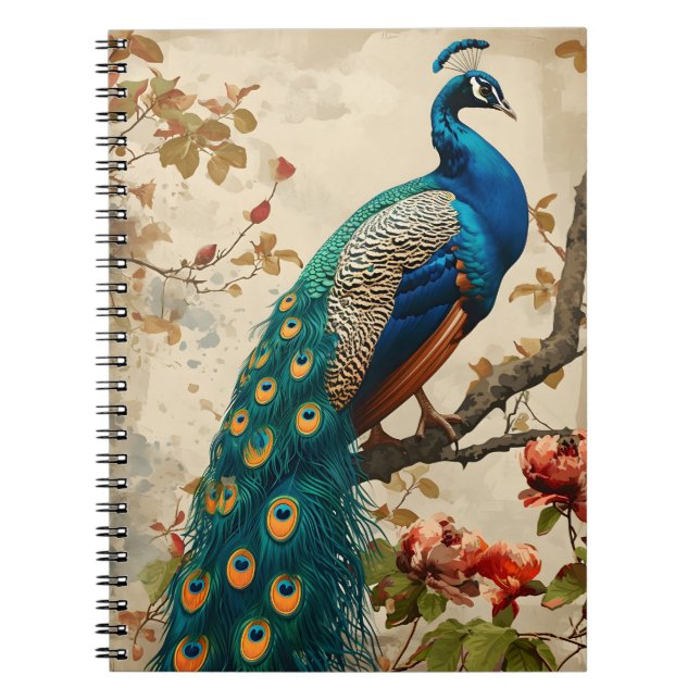 Vintage Peacock Splendour Postcard Notebook (Front)