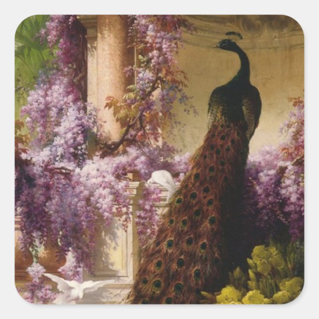 Vintage Peacock Square Sticker (Front)